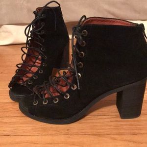Jeffrey Campbell Cora lace up peep toe booties